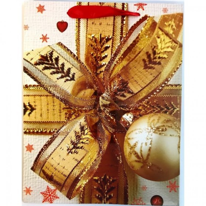 Karácsonyi szalagfüles ajándéktasak - 17,5x23 cm Ajándék csomagolás
